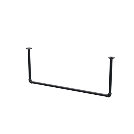 Barra de ropa suspendida del techo en tubo de acero pintado de negro mate Ø 27 mm — anchura 106 cm, altura bajo techo 42 cm, vista de tres cuartos sobre fondo blanco