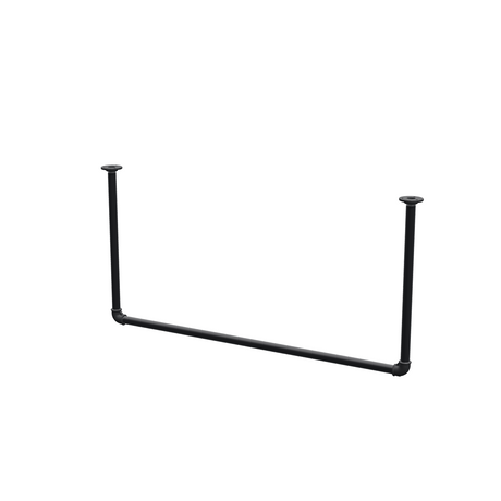 Barra de ropa suspendida del techo en tubo de acero pintado de negro mate Ø 27 mm — anchura 106 cm, altura bajo techo 52 cm, vista de tres cuartos sobre fondo blanco