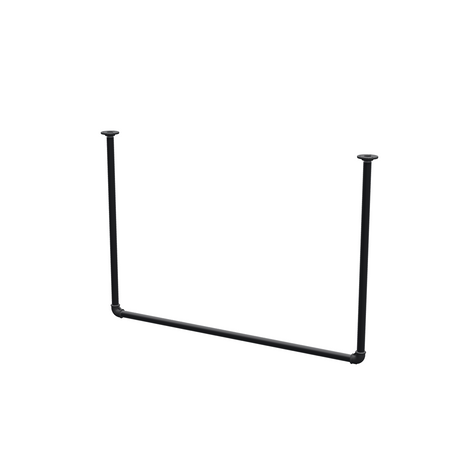 Barra de ropa suspendida del techo en tubo de acero pintado de negro mate Ø 27 mm — anchura 106 cm, altura bajo techo 72 cm, vista de tres cuartos sobre fondo blanco