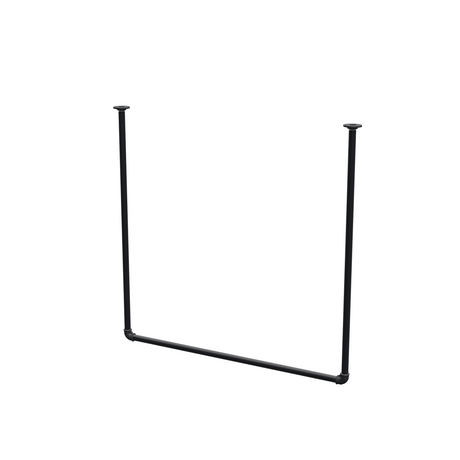 Barra de ropa suspendida del techo en tubo de acero pintado de negro mate Ø 27 mm — anchura 106 cm, altura bajo techo 102 cm, vista de tres cuartos sobre fondo blanco