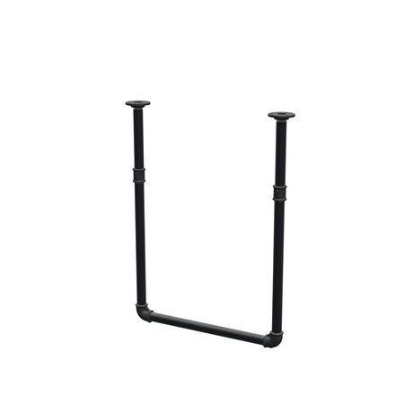 Barra de ropa suspendida del techo en tubo de acero pintado de negro mate Ø 27 mm — anchura 46 cm, altura bajo techo 63 cm, vista de tres cuartos sobre fondo blanco