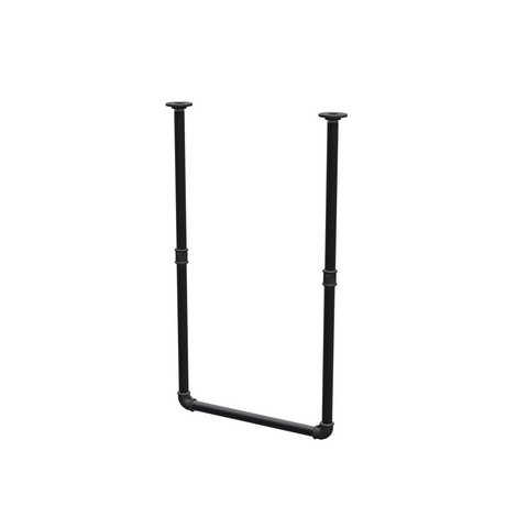Barra de ropa suspendida del techo en tubo de acero pintado de negro mate Ø 27 mm — anchura 46 cm, altura bajo techo 83 cm, vista de tres cuartos sobre fondo blanco