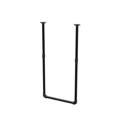 Barra de ropa suspendida del techo en tubo de acero pintado de negro mate Ø 27 mm — anchura 46 cm, altura bajo techo 93 cm, vista de tres cuartos sobre fondo blanco