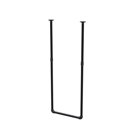 Barra de ropa suspendida del techo en tubo de acero pintado de negro mate Ø 27 mm — anchura 46 cm, altura bajo techo 123 cm, vista de tres cuartos sobre fondo blanco