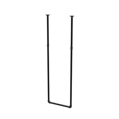 Barra de ropa suspendida del techo en tubo de acero pintado de negro mate Ø 27 mm — anchura 46 cm, altura bajo techo 153 cm, vista de tres cuartos sobre fondo blanco
