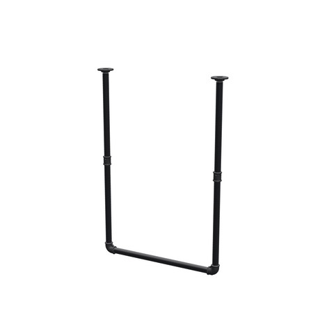 Barra de ropa suspendida del techo en tubo de acero pintado de negro mate Ø 27 mm — anchura 56 cm, altura bajo techo 83 cm, vista de tres cuartos sobre fondo blanco