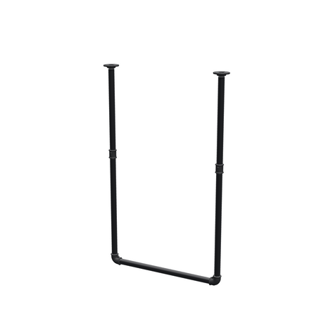 Barra de ropa suspendida del techo en tubo de acero pintado de negro mate Ø 27 mm — anchura 56 cm, altura bajo techo 93 cm, vista de tres cuartos sobre fondo blanco