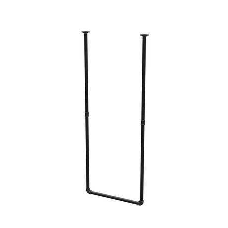 Barra de ropa suspendida del techo en tubo de acero pintado de negro mate Ø 27 mm — anchura 56 cm, altura bajo techo 143 cm, vista de tres cuartos sobre fondo blanco