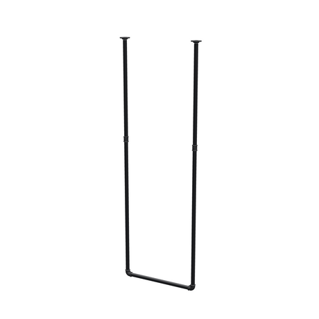 Barra de ropa suspendida del techo en tubo de acero pintado de negro mate Ø 27 mm — anchura 56 cm, altura bajo techo 173 cm, vista de tres cuartos sobre fondo blanco