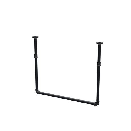 Barra de ropa suspendida del techo en tubo de acero pintado de negro mate Ø 27 mm — anchura 76 cm, altura bajo techo 63 cm, vista de tres cuartos sobre fondo blanco