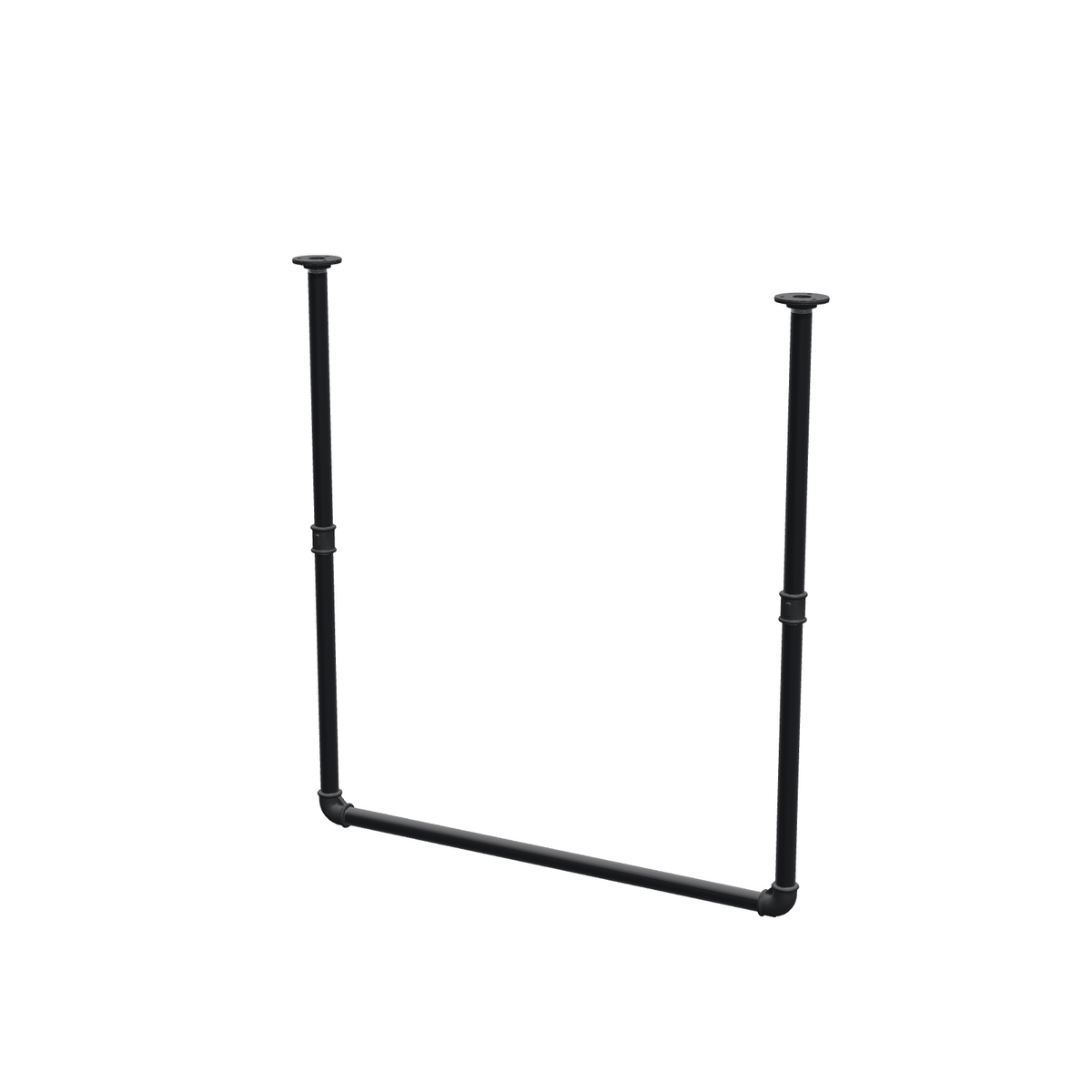 Portant à vêtements suspendu au plafond en tubes d'acier peints noir mat Ø 27 mm — largeur 76 cm, hauteur sous plafond 83 cm, vue de trois quarts sur fond blanc