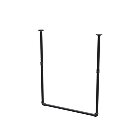 Barra de ropa suspendida del techo en tubo de acero pintado de negro mate Ø 27 mm — anchura 76 cm, altura bajo techo 93 cm, vista de tres cuartos sobre fondo blanco