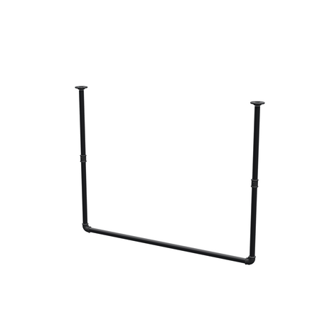 Barra de ropa suspendida del techo en tubo de acero pintado de negro mate Ø 27 mm — anchura 106 cm, altura bajo techo 83 cm, vista de tres cuartos sobre fondo blanco