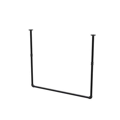 Barra de ropa suspendida del techo en tubo de acero pintado de negro mate Ø 27 mm — anchura 106 cm, altura bajo techo 93 cm, vista de tres cuartos sobre fondo blanco