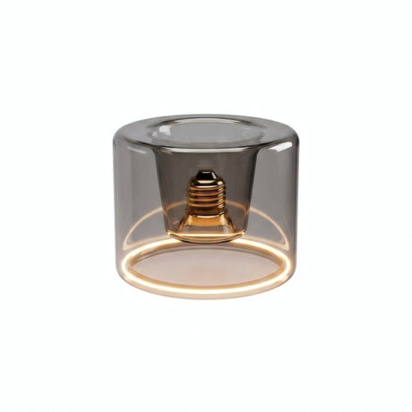 Bombilla LED donut E27 de cristal ahumado, Ø 120 mm, encendida, anillo de luz cálida, fondo blanco