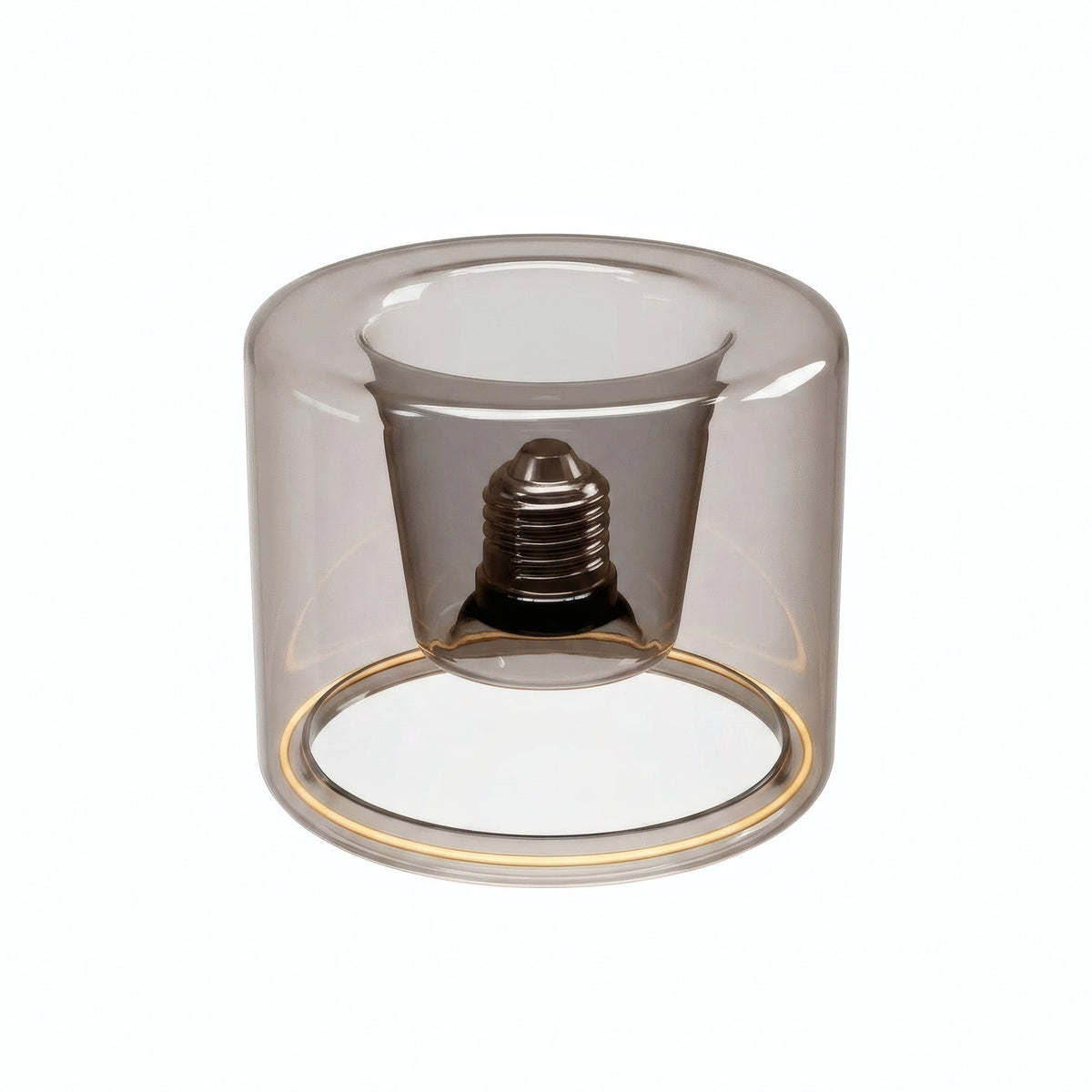 Bombilla LED donut E27 de cristal ahumado, Ø 120 mm, vista ligeramente en picado, fondo blanco
