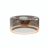 Bombilla LED donut E27 de cristal ahumado, Ø 195 mm, encendida, anillo de luz cálida, fondo blanco