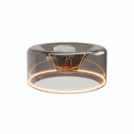 Bombilla LED donut E27 de cristal ahumado, Ø 195 mm, encendida, anillo de luz cálida, fondo blanco