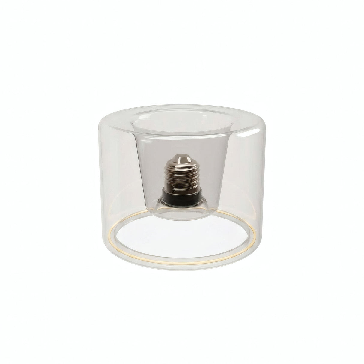 Bombilla LED donut E27 de cristal transparente, Ø 120 mm, apagada, casquillo E27 empotrado visible, fondo blanco