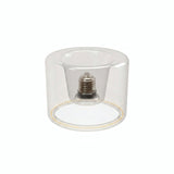 Bombilla LED donut E27 de cristal transparente, Ø 120 mm, vista de tres cuartos, fondo blanco