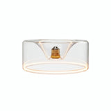 Bombilla LED donut E27 de cristal transparente, Ø 195 mm, encendida, anillo de luz cálida, fondo blanco