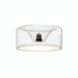 Bombilla LED donut E27 de cristal transparente, Ø 195 mm, vista de tres cuartos, fondo blanco