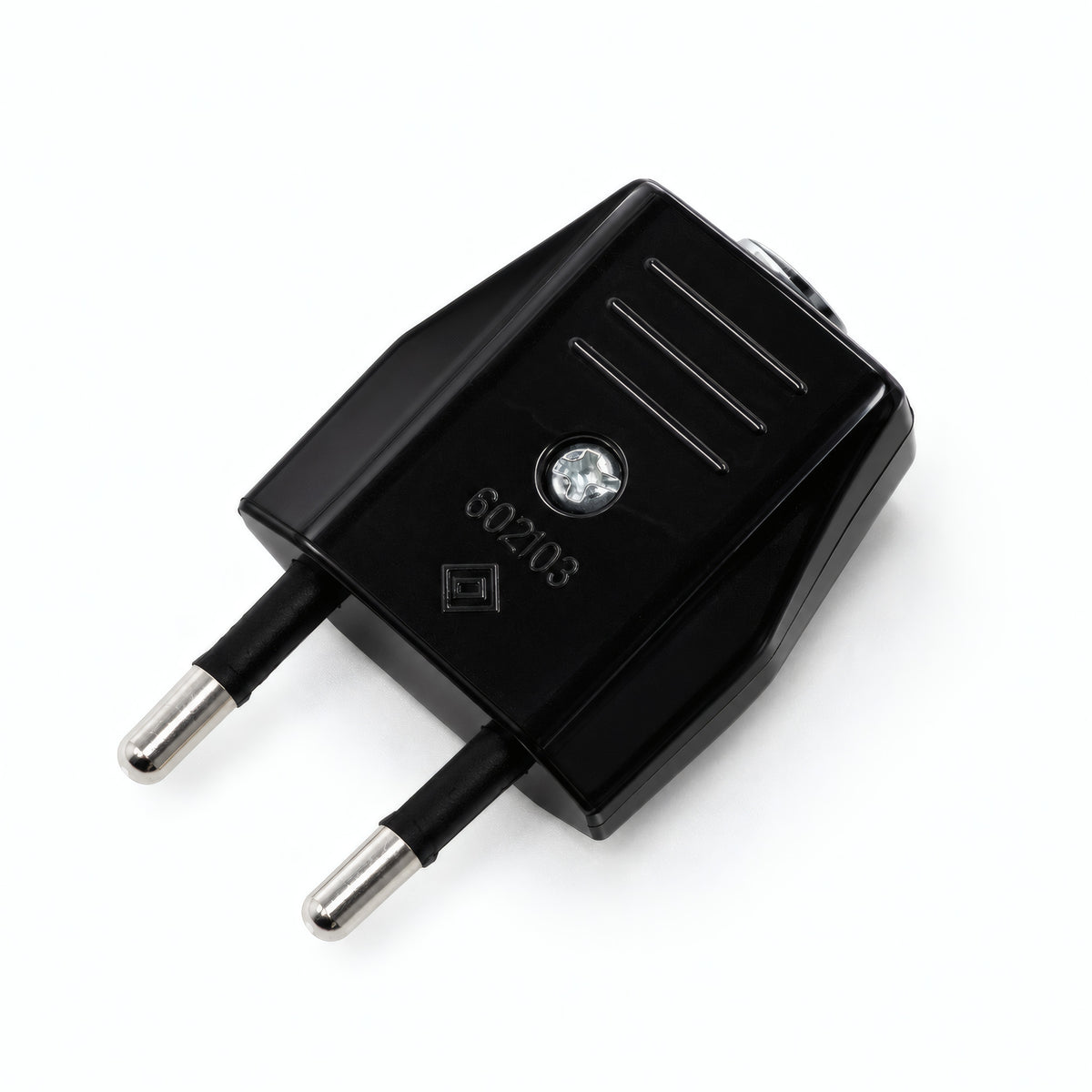 Clavija europea de 2 polos con salida de cable axial — Negro