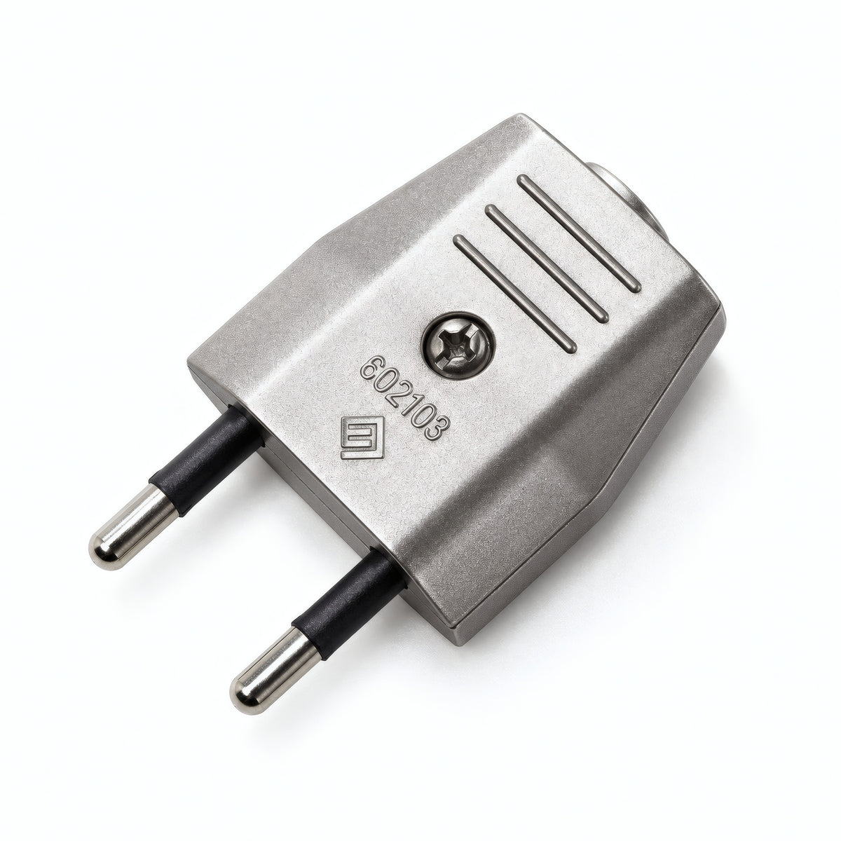 Clavija europea de 2 polos con salida de cable axial — Titanio satinado