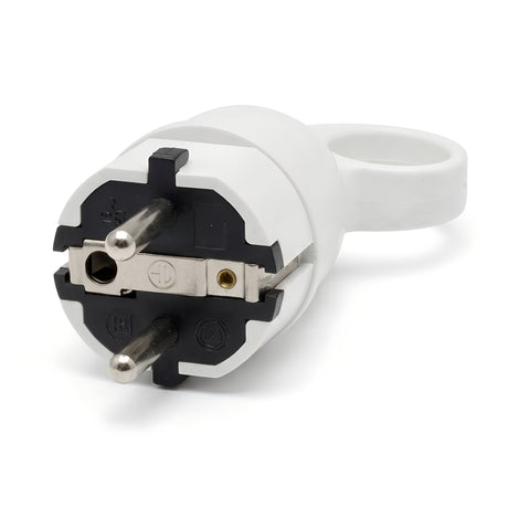 Clavija macho Schuko con anilla extractora — Blanco