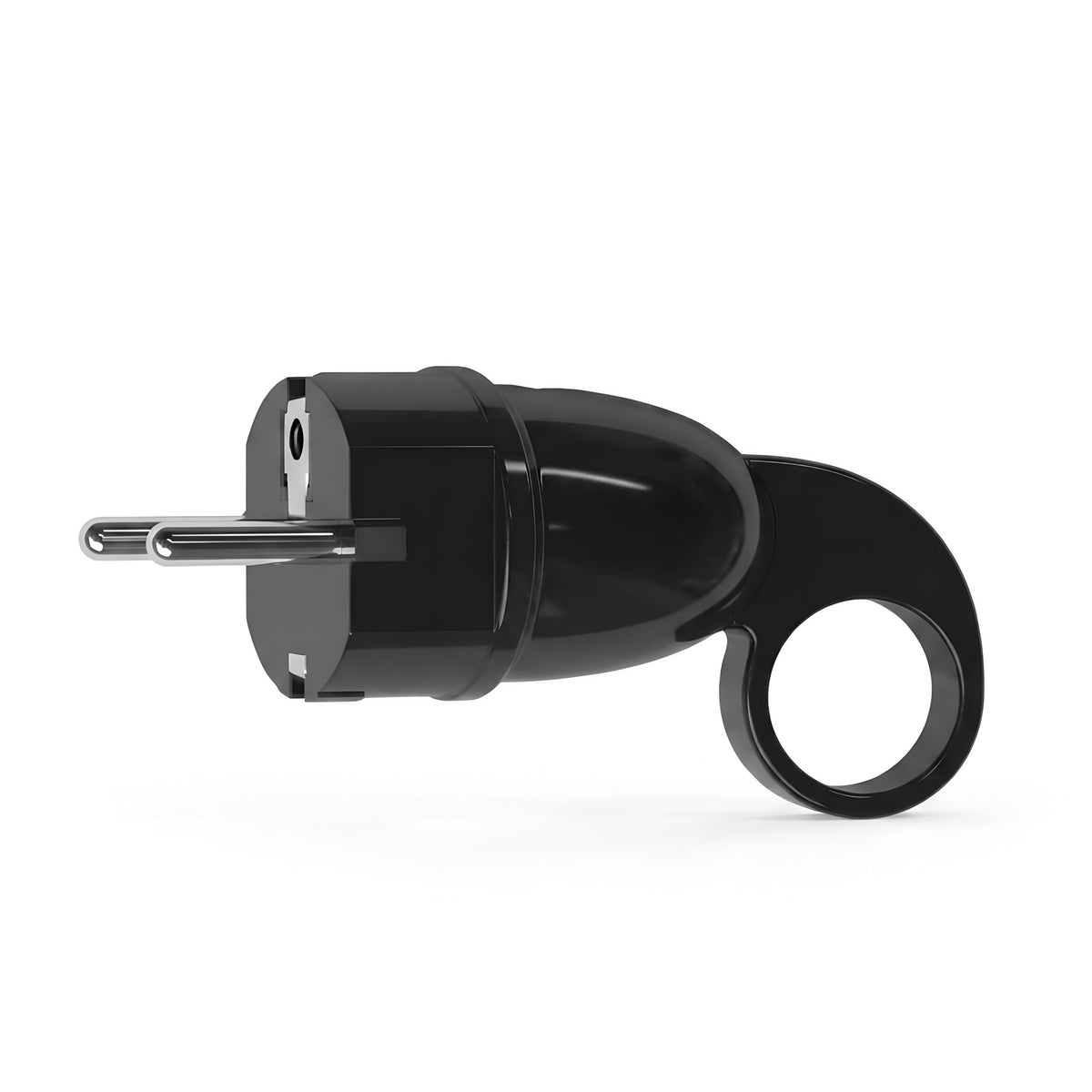 Clavija macho Schuko con anilla extractora — Negro