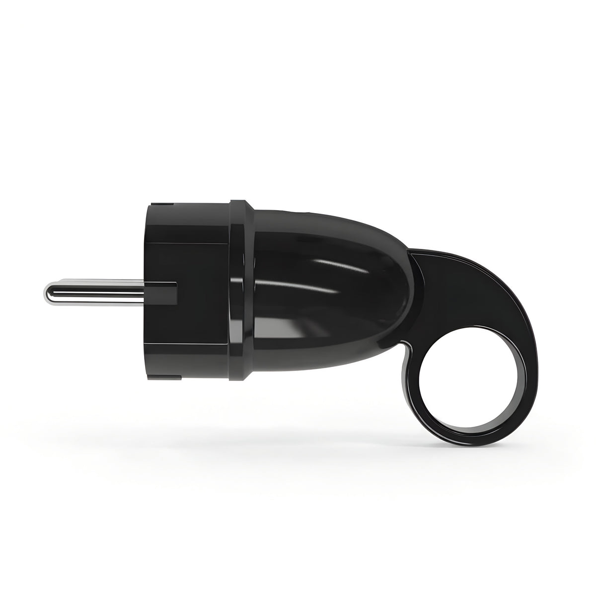 Clavija macho Schuko con anilla extractora — Negro