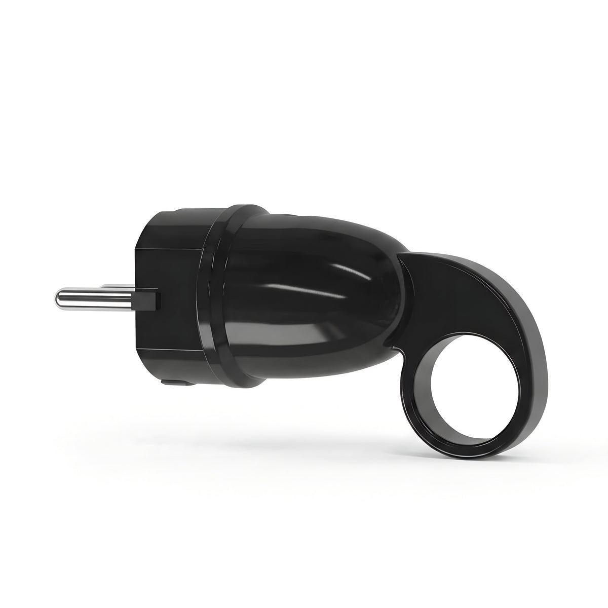 Clavija macho Schuko con anilla extractora — Negro