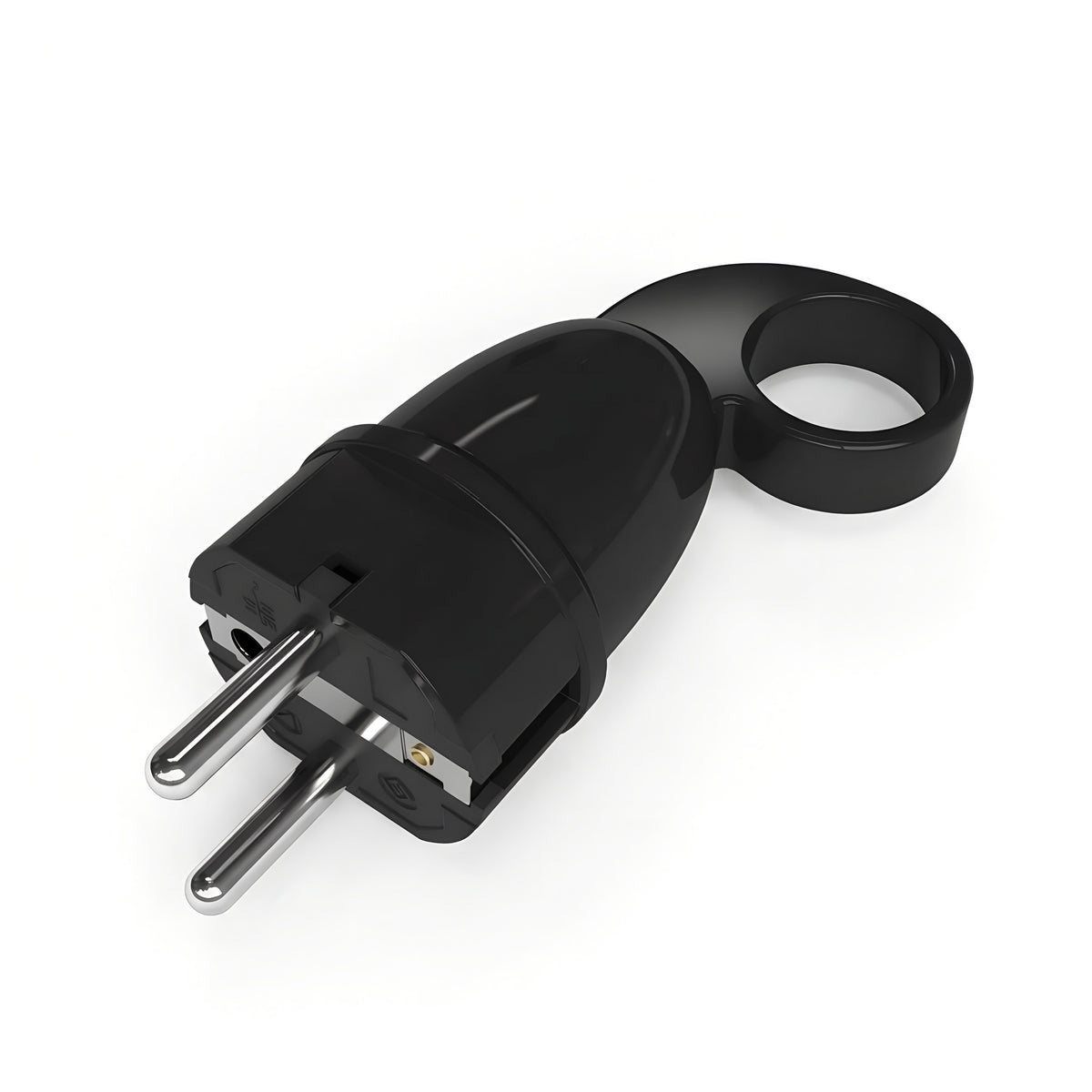 Clavija macho Schuko con anilla extractora — Negro