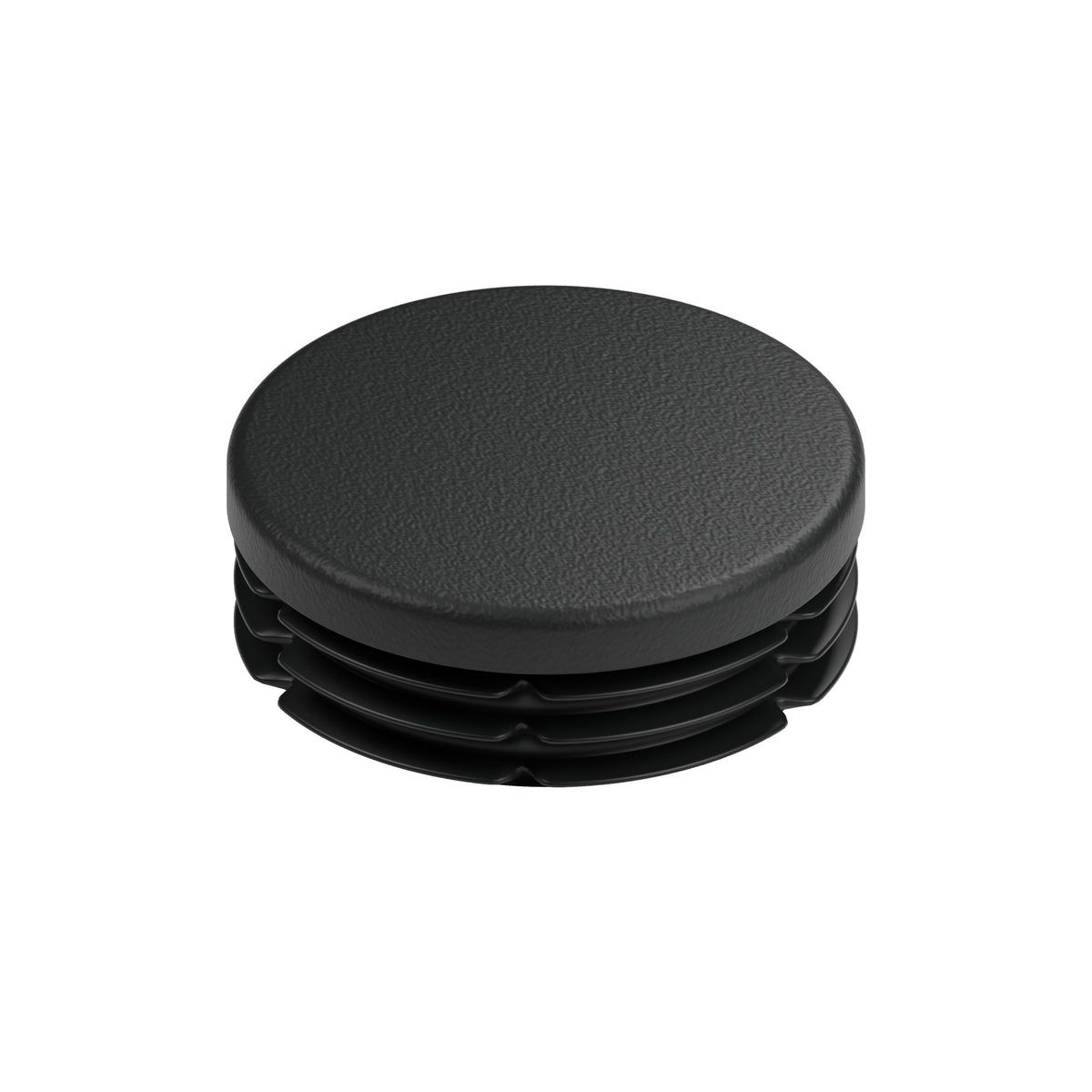 Tapón de plástico negro para racor hembra 1″1/4 33x42, vista superior de la cabeza plana