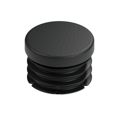 Tapón de plástico negro para racor hembra 1″ 26x34, vista superior de la cabeza plana