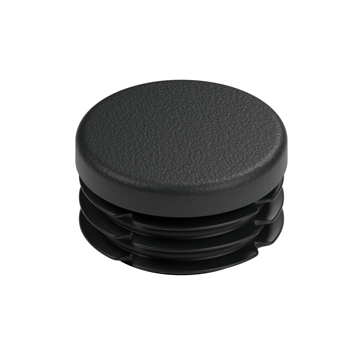 Tapón de plástico negro para racor hembra 3/4″ 20x27, vista superior de la cabeza plana