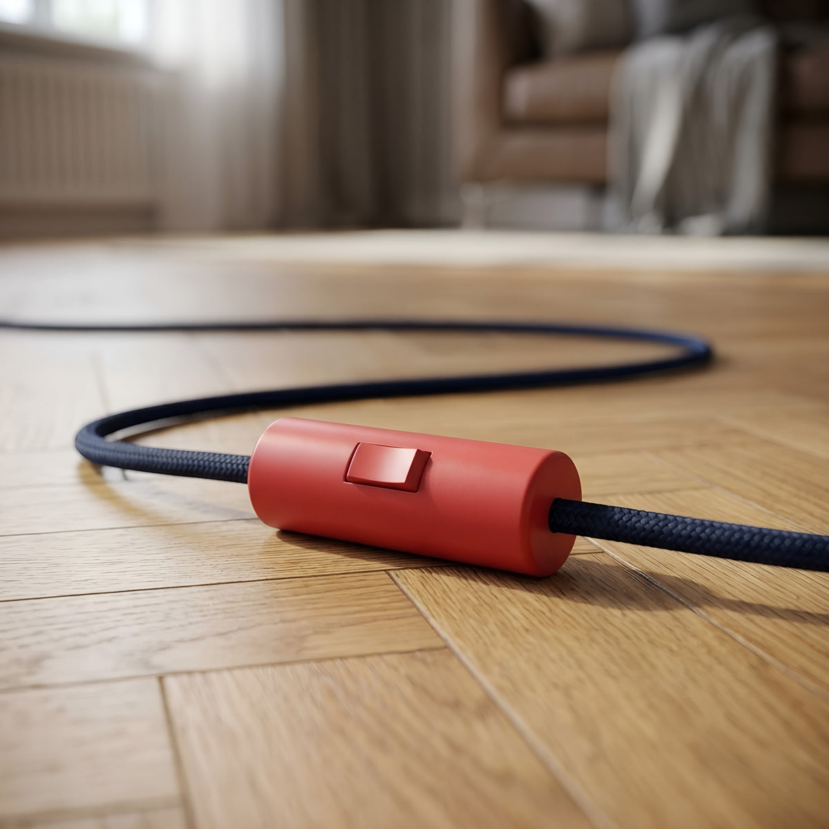 Interruptor cilíndrico basculante unipolar con tierra — Rojo