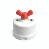 Conmutador de porcelana con tuerca de mariposa — Blanco / Rojo