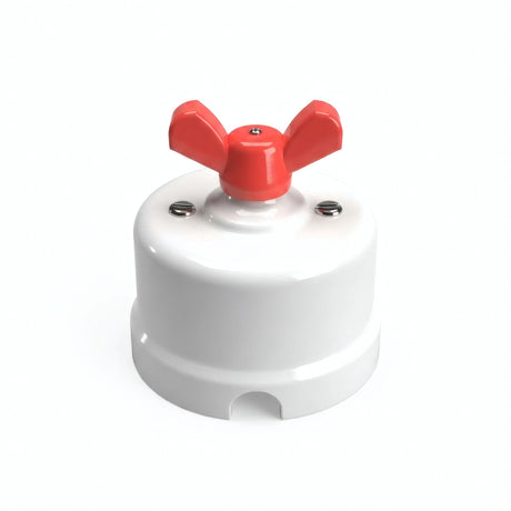 Conmutador de porcelana con tuerca de mariposa — Blanco / Rojo