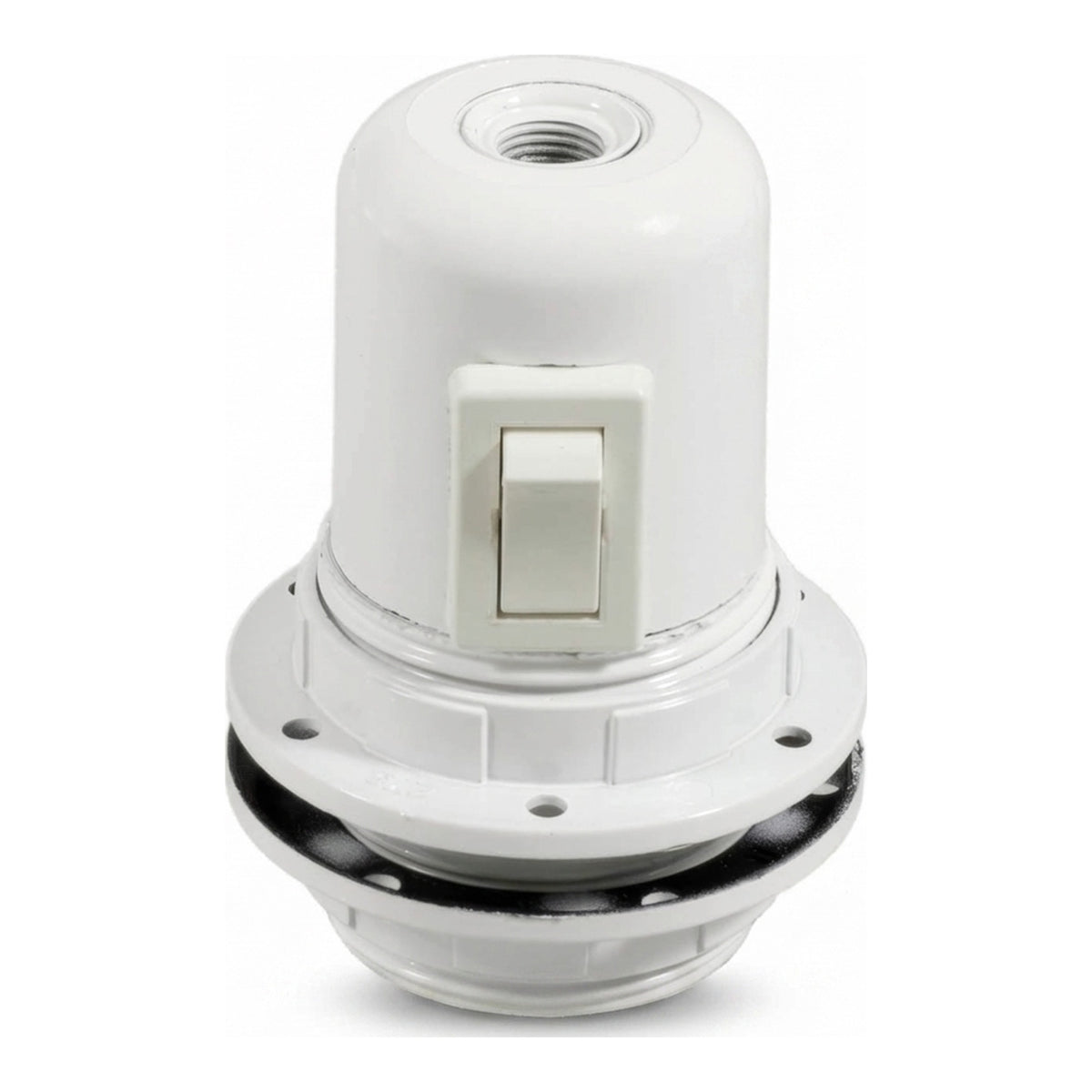 Portalámparas E27 de baquelita, doble anillo e interruptor — Blanco