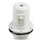 Portalámparas E27 de baquelita, doble anillo e interruptor — Blanco
