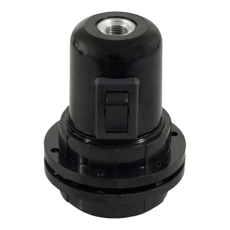 Portalámparas E27 de baquelita, doble anillo e interruptor — Negro