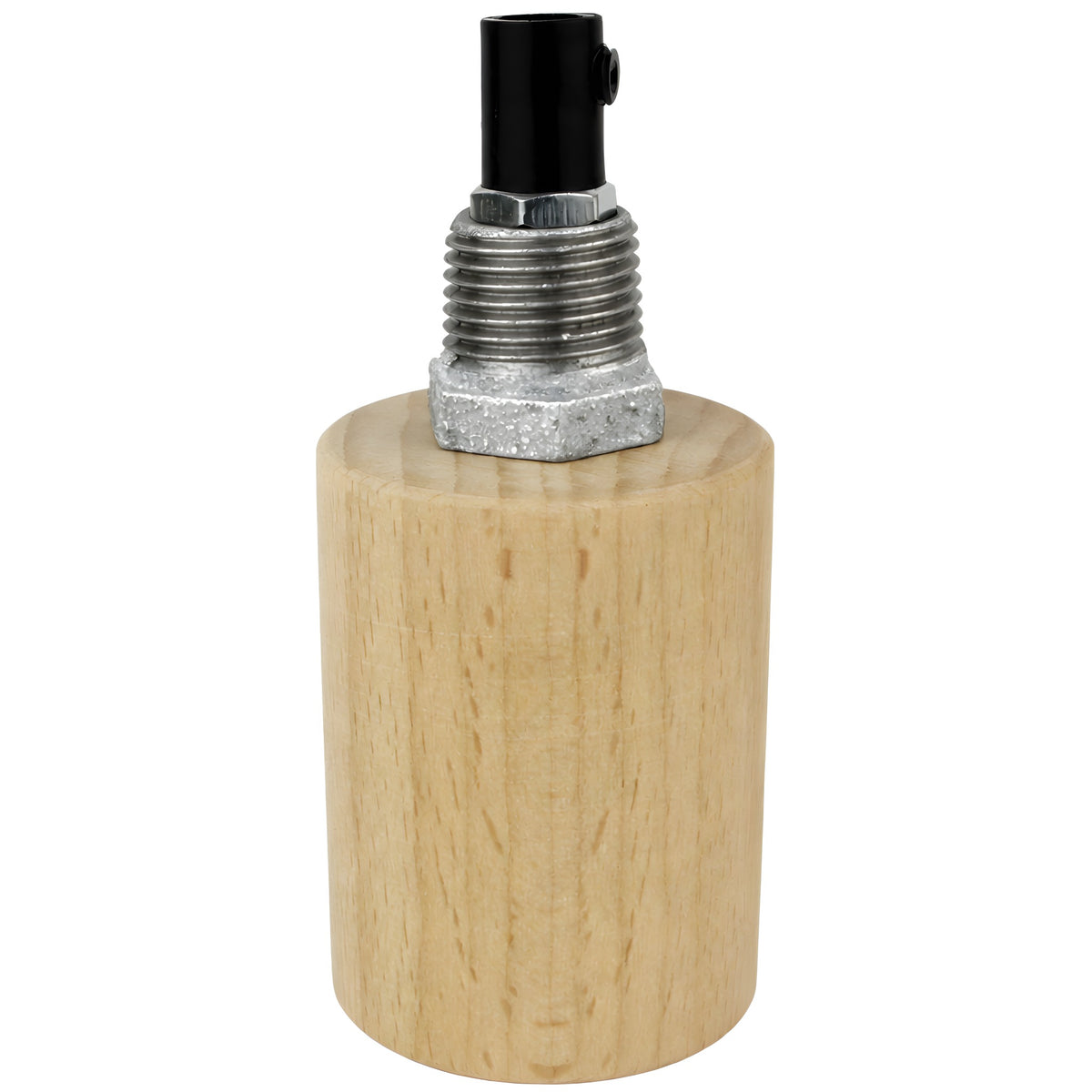 Kit portalámparas E27 de madera natural sobre racor 1/2'' (15x21mm) macho de hierro fundido galvanizado