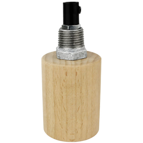 Kit portalámparas E27 de madera natural sobre racor 1/2'' (15x21mm) macho de hierro fundido galvanizado