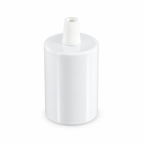 Kit de portalámparas E27 cilíndrico de metal — prensacable cónico de plástico — blanco brillante — vista 1