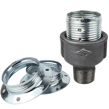 Kit portalámparas E27 de metal brillante plata sobre racor macho de hierro fundido negro económico