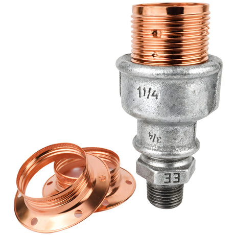 Kit portalámparas E27 de metal brillante cobre sobre racor 1/2'' (15x21mm) macho de hierro fundido galvanizado