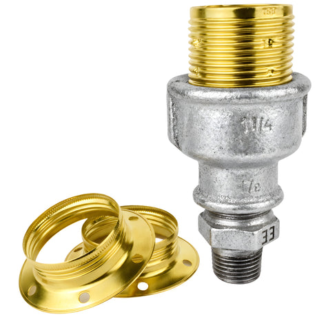 Kit portalámparas E27 de metal brillante latón sobre racor 1/2'' (15x21mm) macho de hierro fundido galvanizado