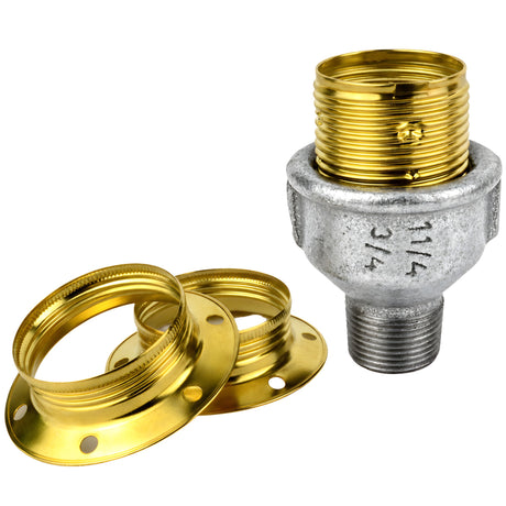 Kit portalámparas E27 de metal brillante latón sobre racor macho de hierro fundido galvanizado