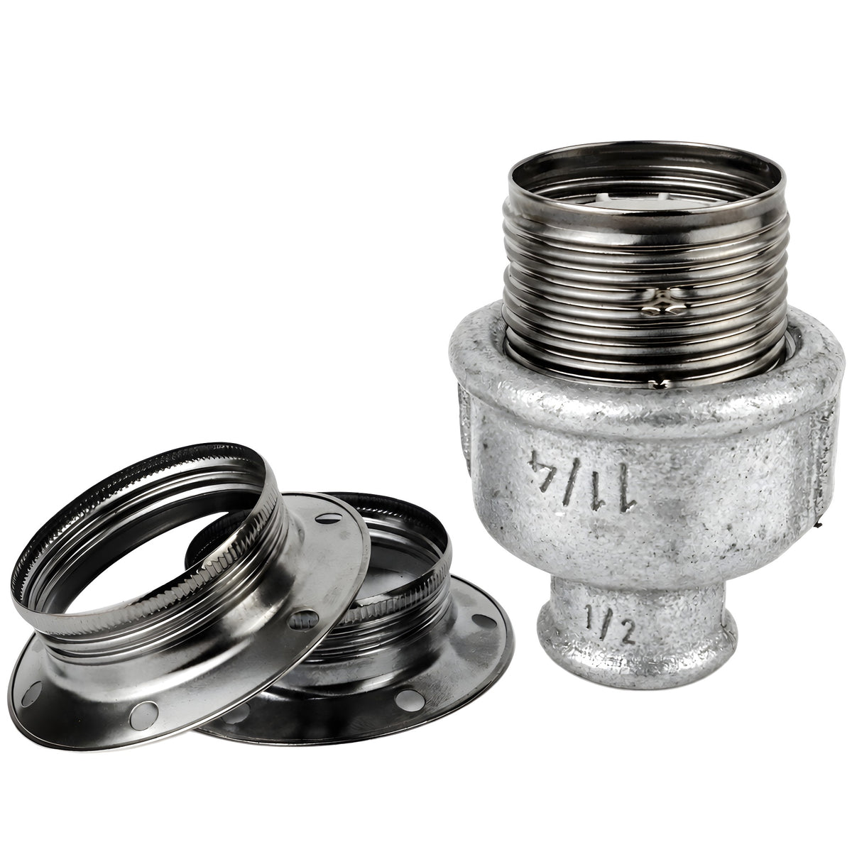 Kit portalámparas E27 de metal brillante negro sobre racor 1/2'' (15x21mm) hembra de hierro fundido galvanizado